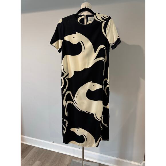 Corey Lynn Calter “Caballos” Horse Print Midi Dress Black & Cream – Size XS - Picture 2 of 10